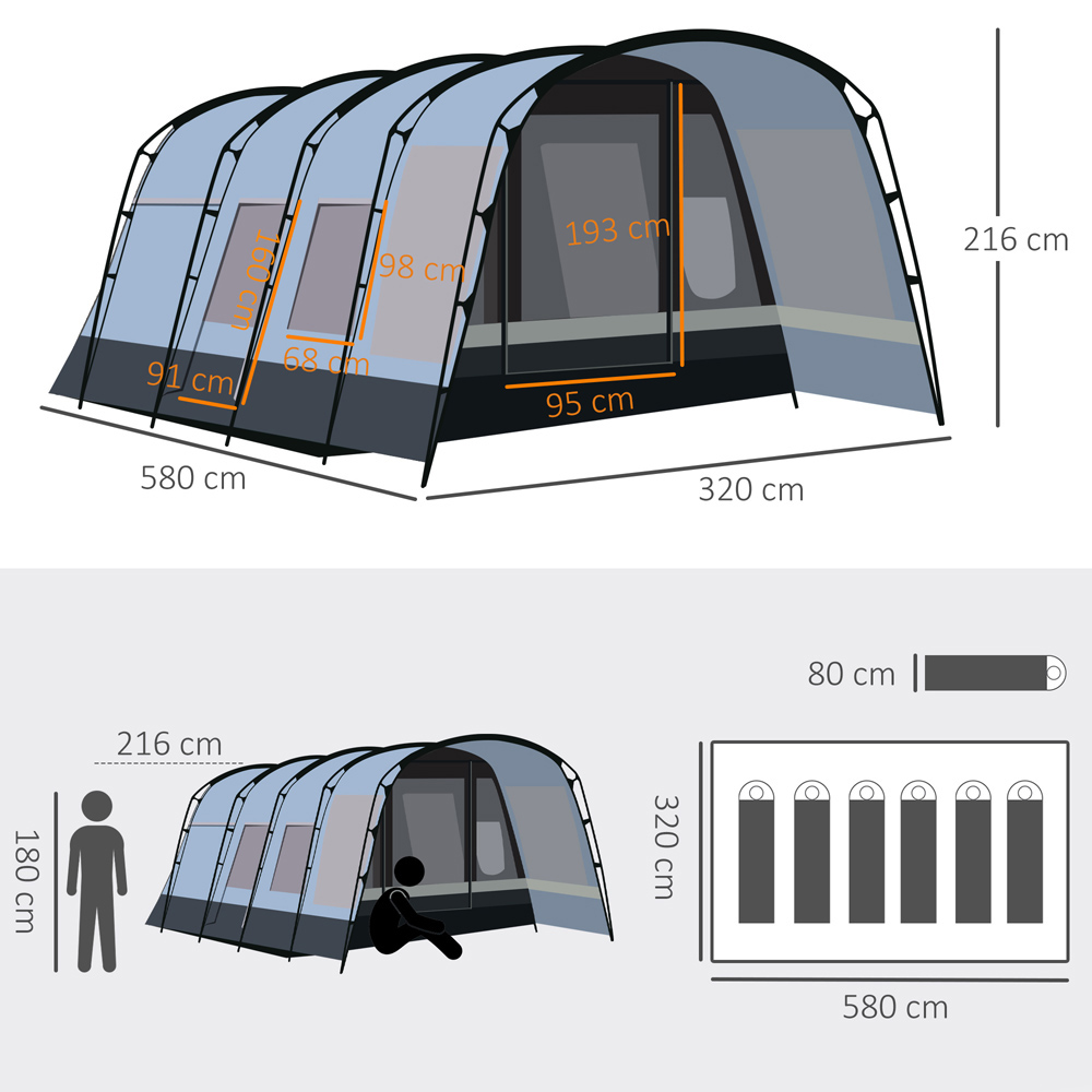 Outsunny 8 Person Waterproof Tunnel Camping Tent Grey Image 7