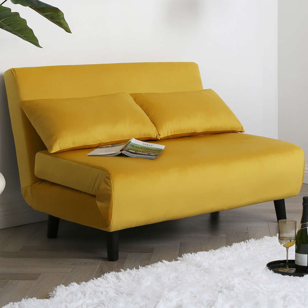 Aurora 2 Seater Yellow Velvet Sofa Bed Image 1