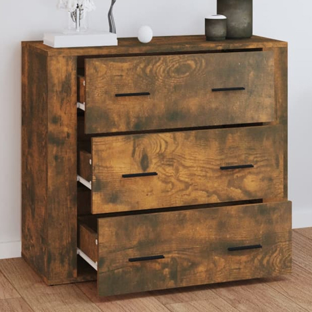 vidaXL 3 Drawer Smoked Oak Wide Sideboard Image 1