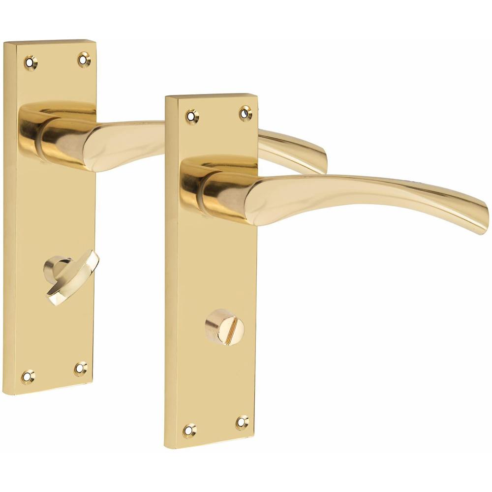 Golden Grace Polished Brass Victorian Scroll Astrid Bathroom Door Handle Set Image 2