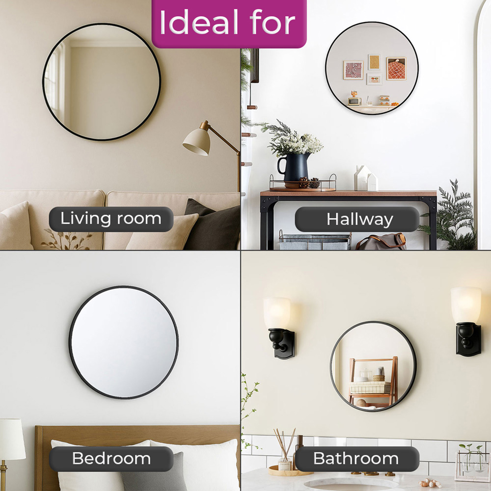 Neo Black Metal Frame Anti-Rust Wall Mounted Round Mirror 40cm Image 5