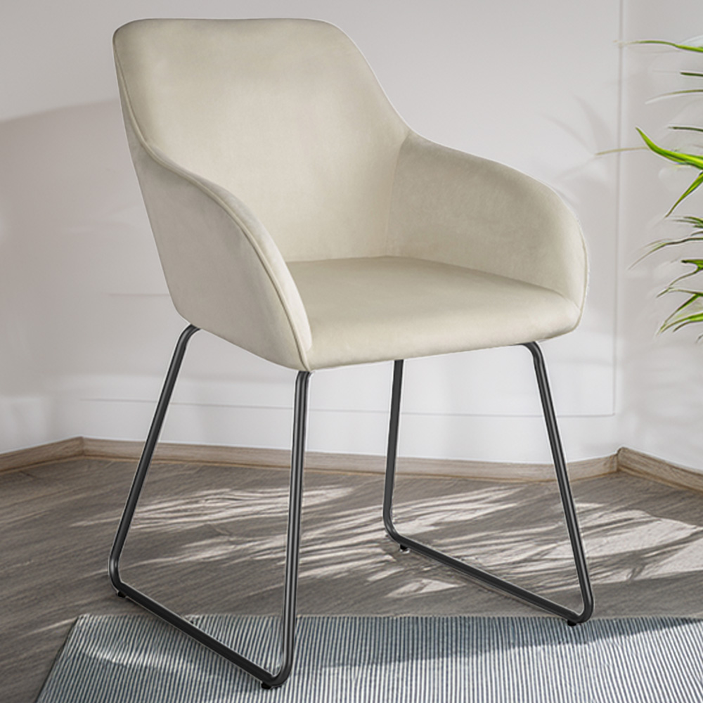 tectake Jeane Set of 6 Cream and Black Velvet Look Dining Chair Image 1