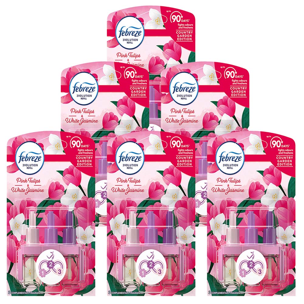Febreze 3Volution Mrs Hinch Pink Tulips and White Jasmine Plug In Air Freshener Refill Case of 6 x 20ml Image 1