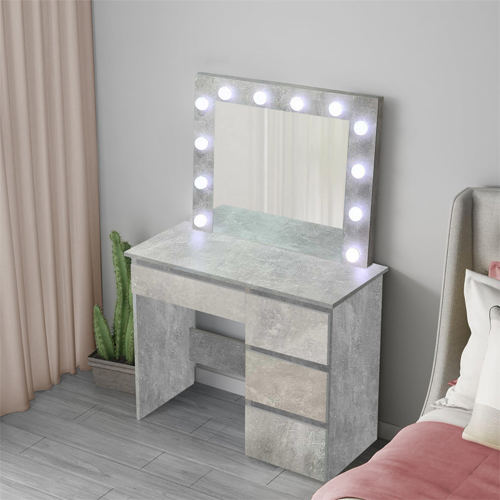 Portland 4 Drawer Stone Grey Dressing Table Set with LED Mirror Image 3