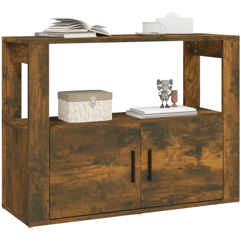vidaXL 2 Door Single Shelf Smoked Oak Sideboard Image 4
