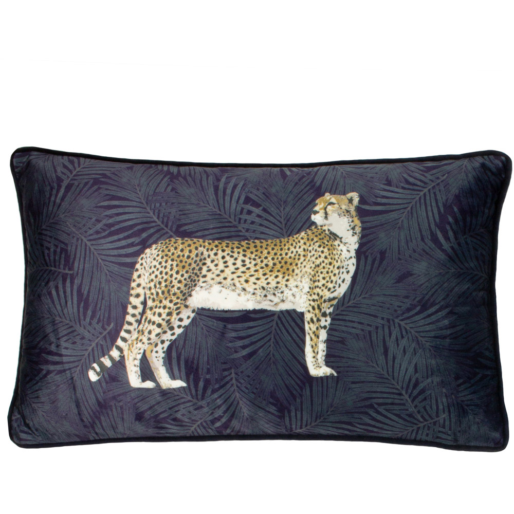 Paoletti Cheetah Forest Navy Velvet Cushion Image 1
