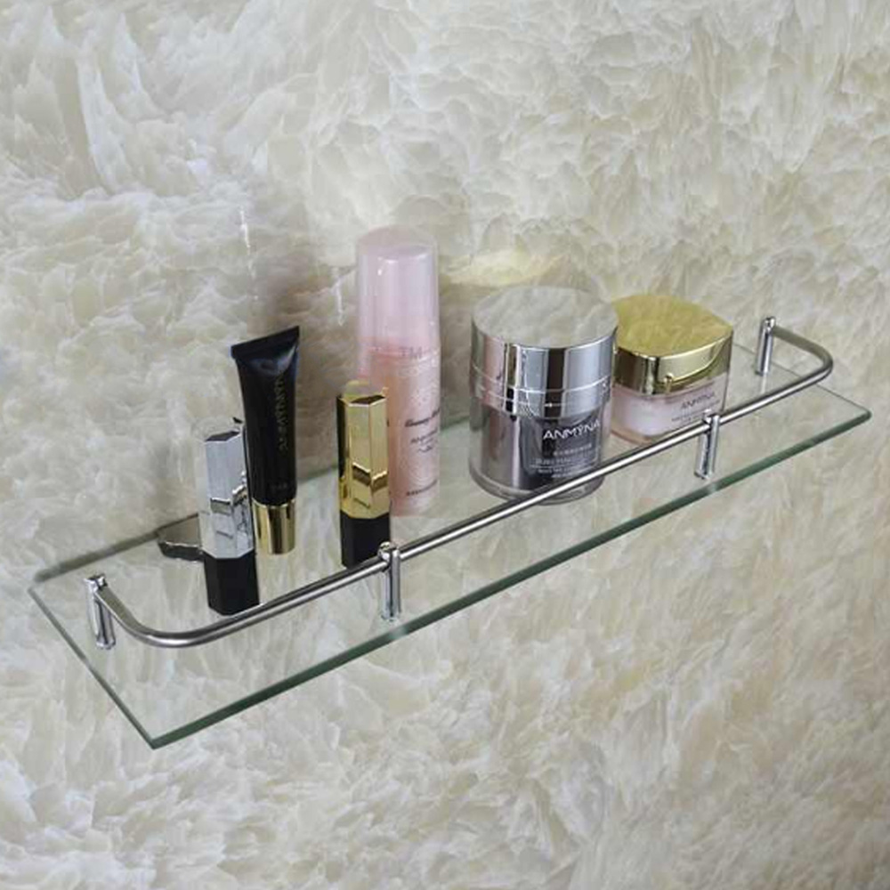 Living And Home WH0715 Silver Tempered Glass & Aluminium Wall Mounted Bathroom Shelf 60cm Image 5