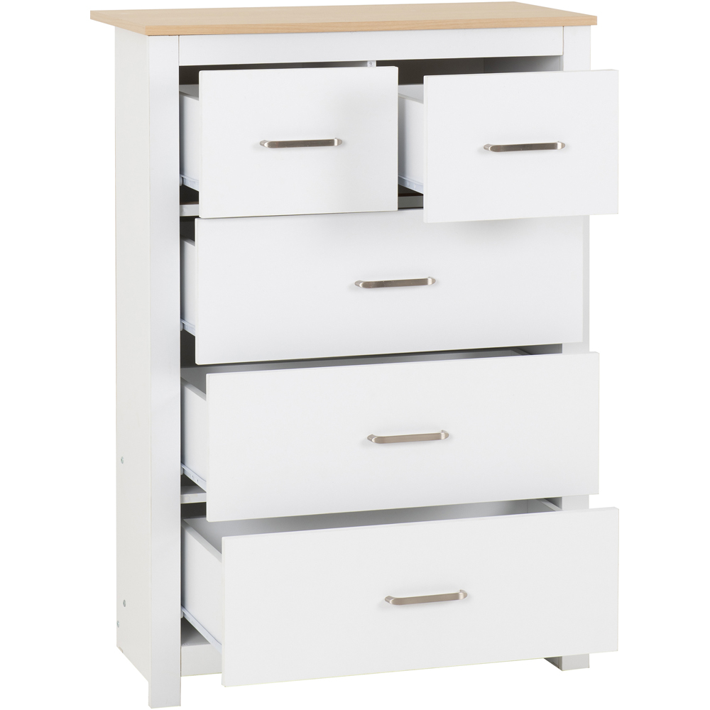 Seconique Portland 5 Drawer White and Oak Effect Chest of Drawers Image 3