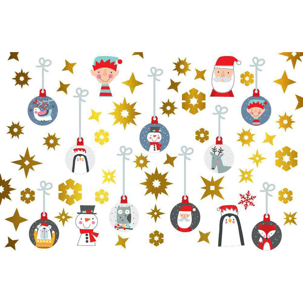 Walplus Christmas Friends Bauble and Golden Snowflakes Self Adhesive Wall Stickers 73 Piece Image 2