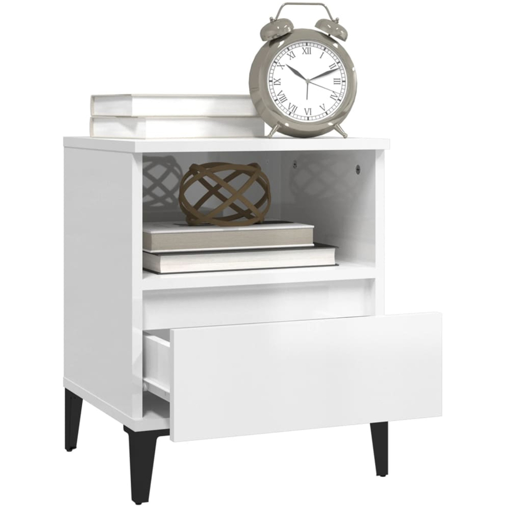 vidaXL Set of 2 Single Drawer Single Shelf High Gloss White Bedside Cabinet Image 5