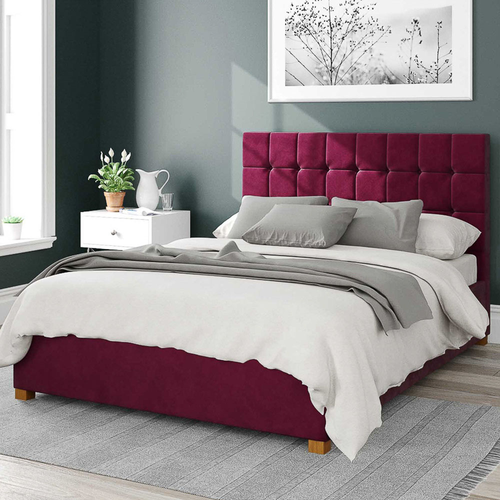 Aspire Sinatra King Size Berry Plush Velvet Ottoman Bed Image 1