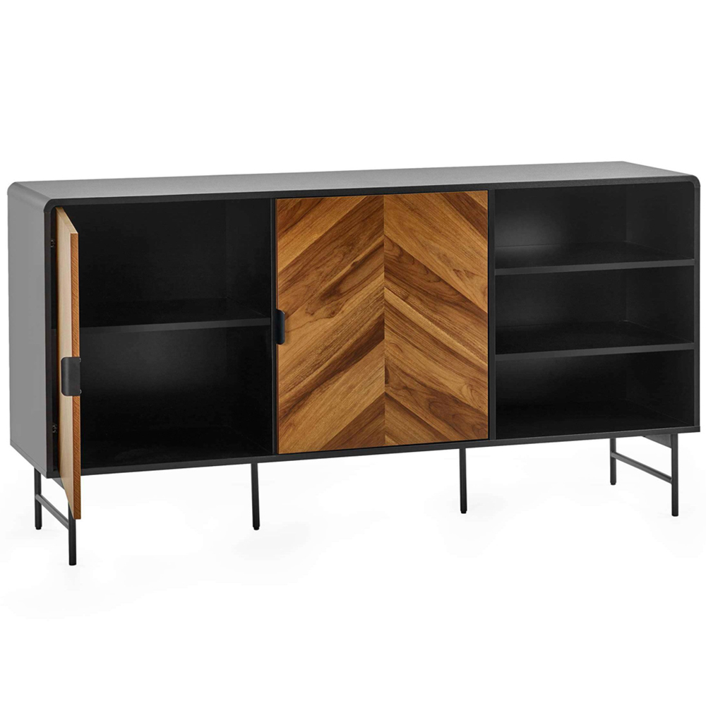 Julian Bowen Alvin 2 Door 3 Shelf Black and Chevron Natural Wood Effect Sideboard Image 4