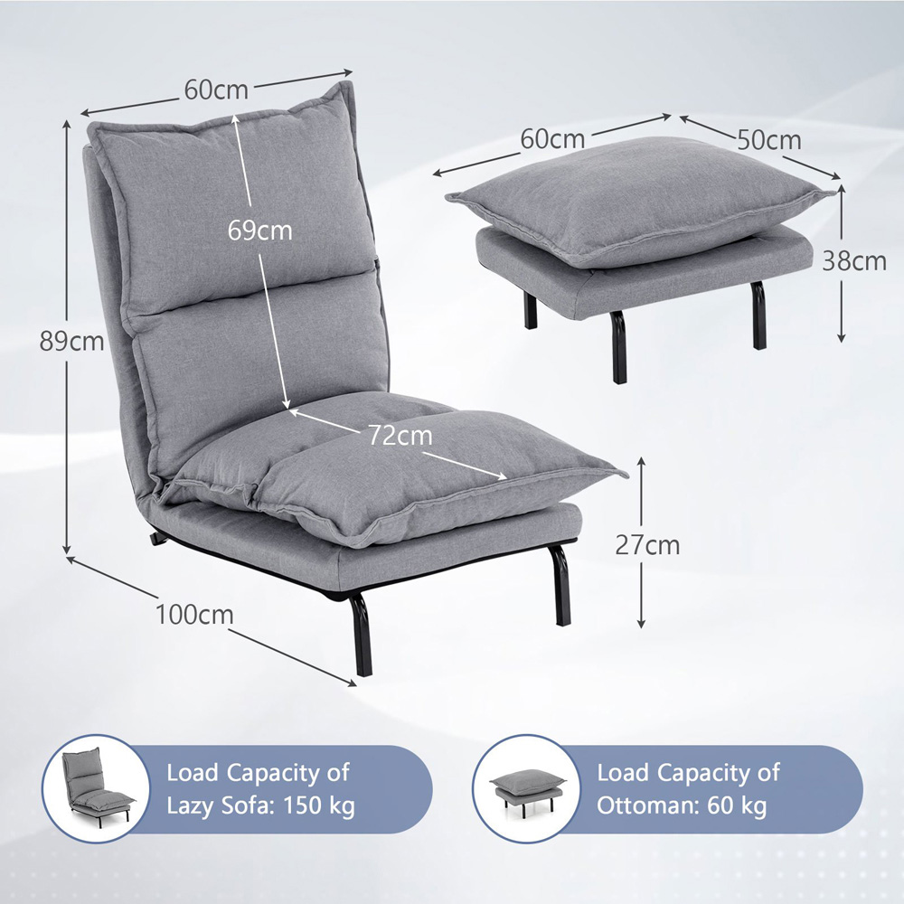 Costway Grey Adjustable Backrest Accent Chair with Footstool Image 9