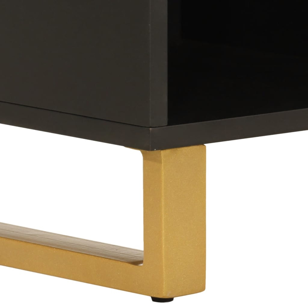 vidaXL Single Drawer 4 Shelf Brown and Black Solid Mango Wood TV Cabinet Image 9