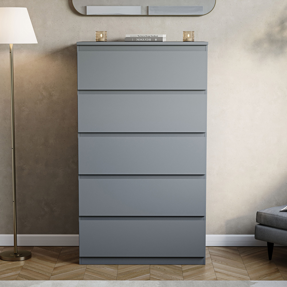 VIDA DESIGNS Denver 5 Drawer Grey Chest of Drawers Image 3