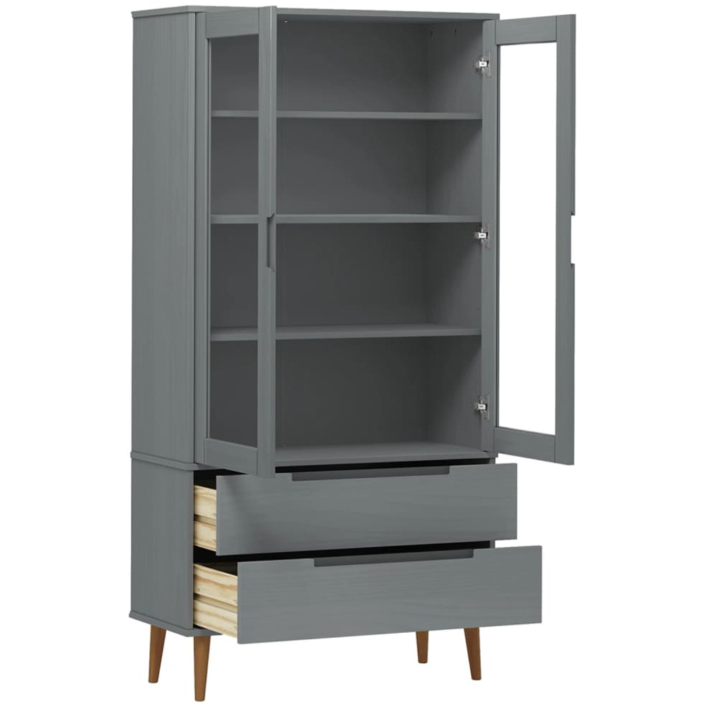 vidaXL 2 Door 2 Drawer 4 Shelf Grey Solid Pine Wood Vitrine Cabinet Image 5