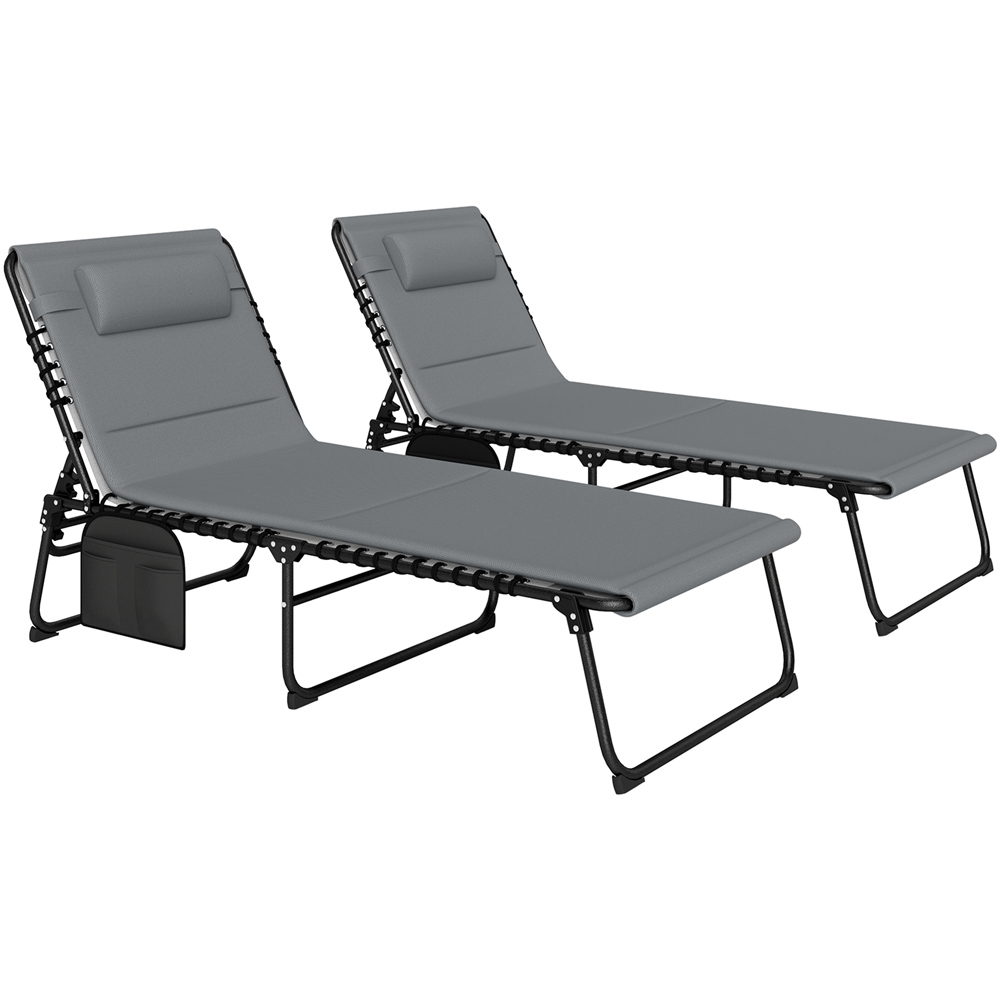 Outsunny Set of 2 Charcoal Grey Folding Sun Lounger Image 2
