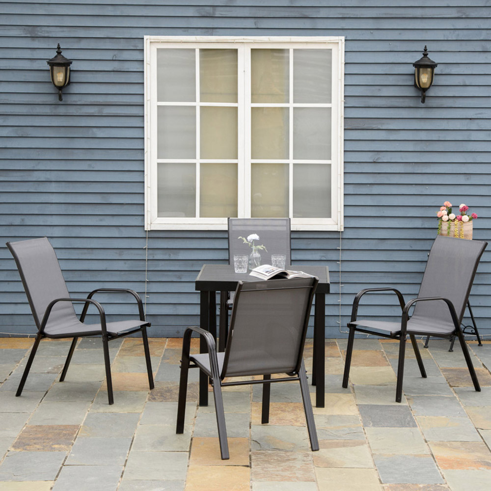 Outsunny Set of 4 Dark Grey Stackable Outdoor Dining Chair Image 1