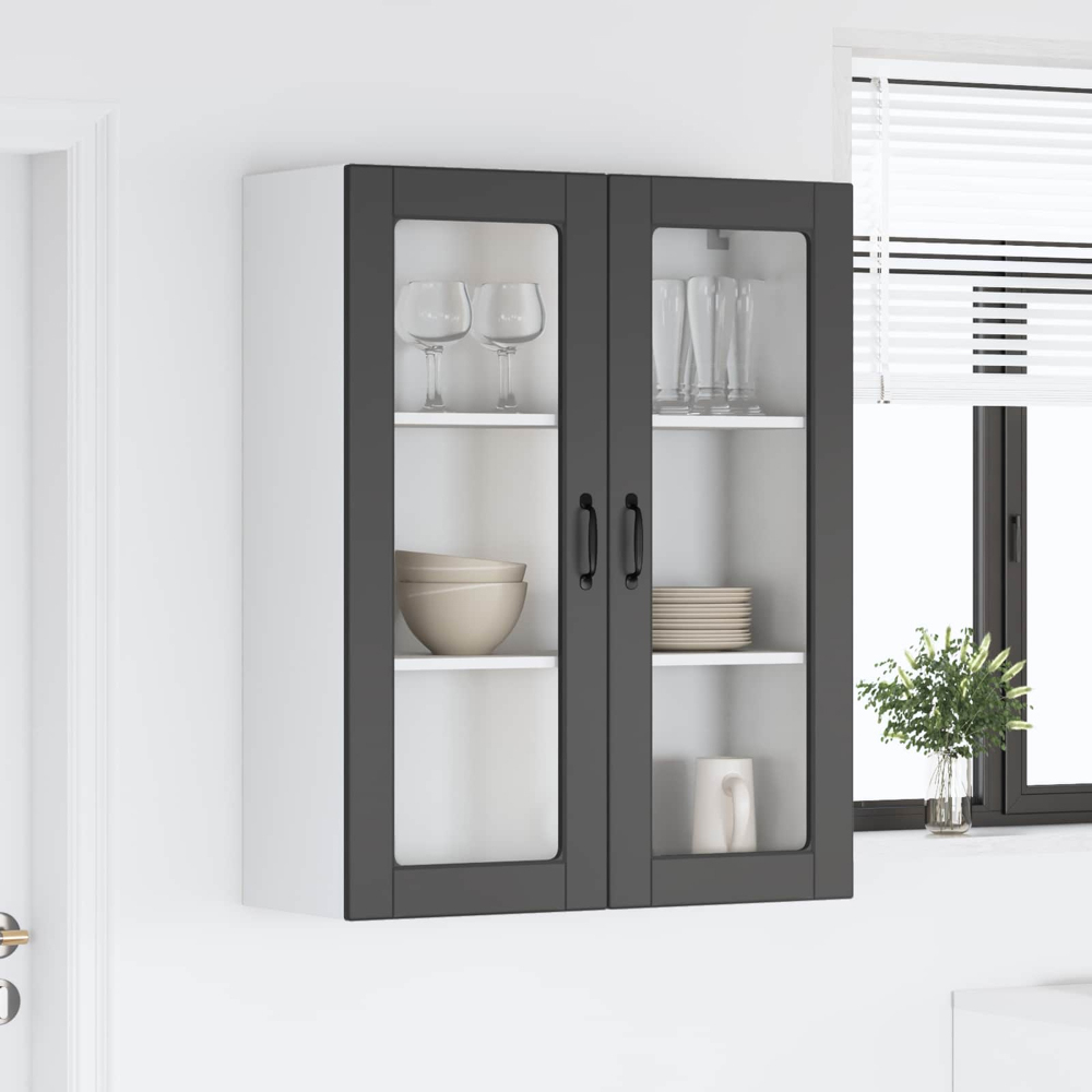 vidaXL 2 Glass Door Black Kitchen Wall Cabinet Image 9