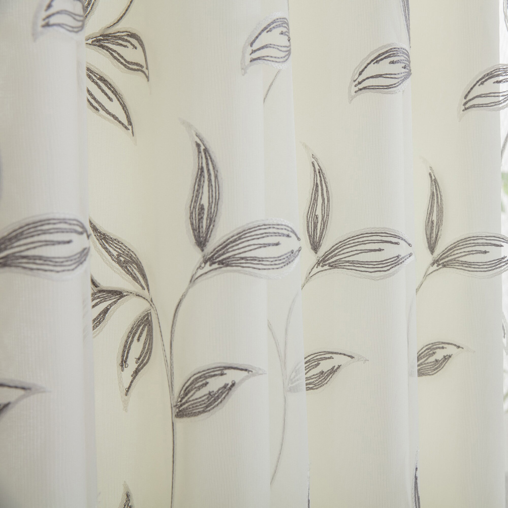 Alan Symonds Leaf Embroidered Sage Pencil Pleat Tulle Voile Curtains 147 x 137cm Image 3