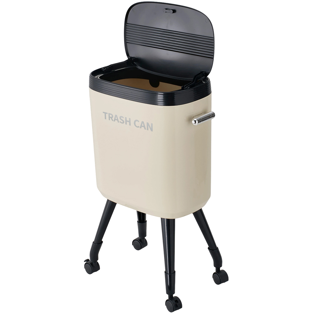 Living and Home Cream Flip Lid Rubbish Bin with Wheels 15L Image 3