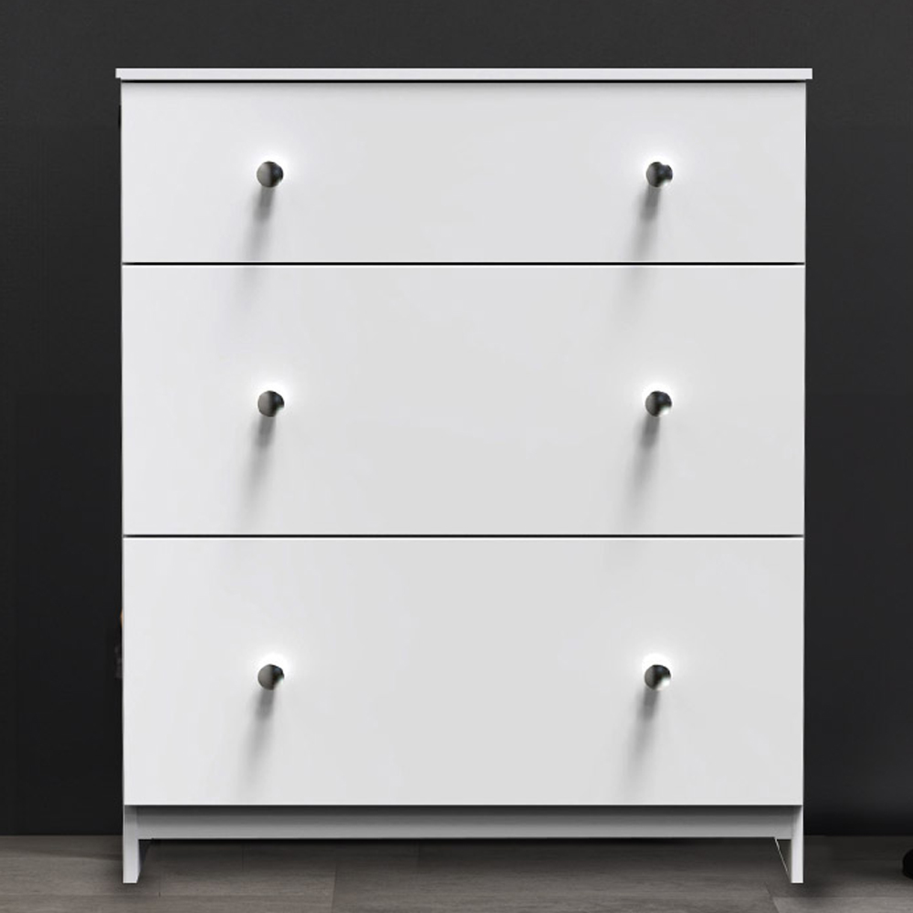 Crowndale Yarmouth Ready Assembled 3 Drawer Gloss White Deep Chest of Drawers Image 1