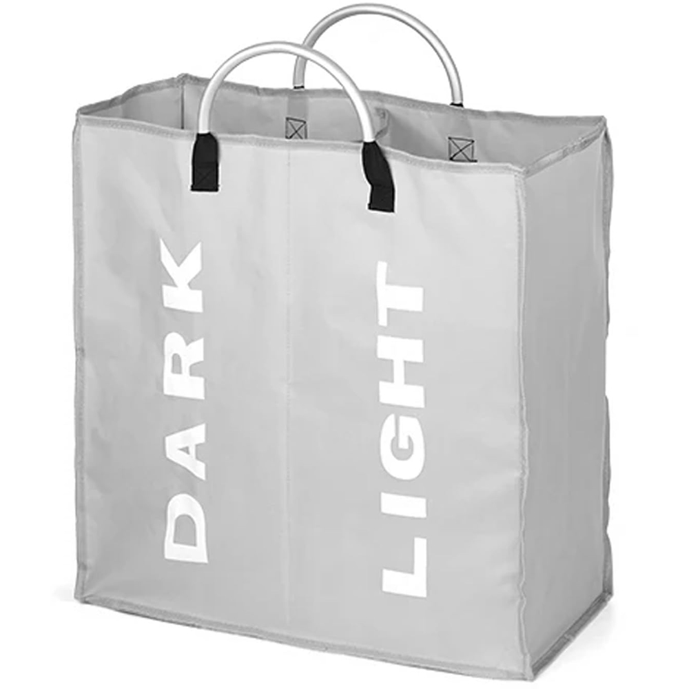 ATEK Double Compartment Light Grey Collapsible Laundry Basket Image 1