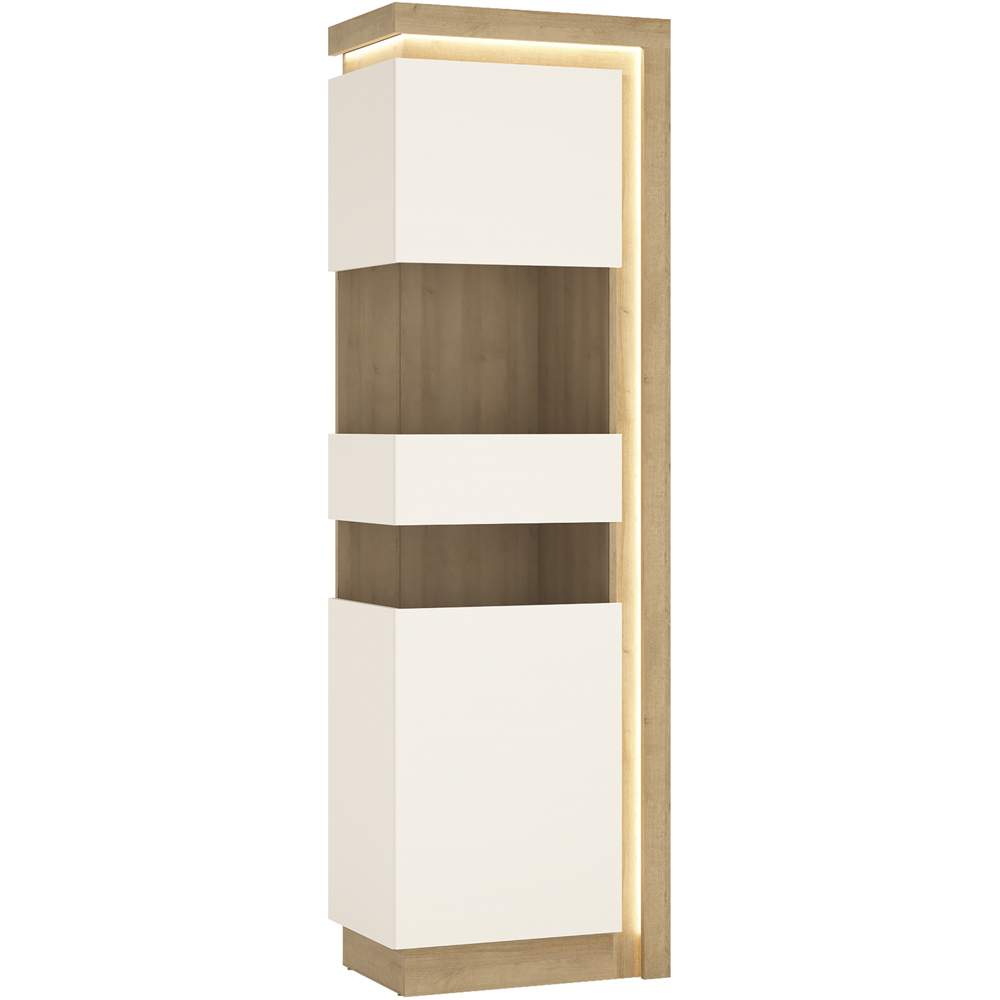 Furniture To Go Lyon Riviera Oak and White High Gloss LHD Tall Narrow Display Cabinet Image 3