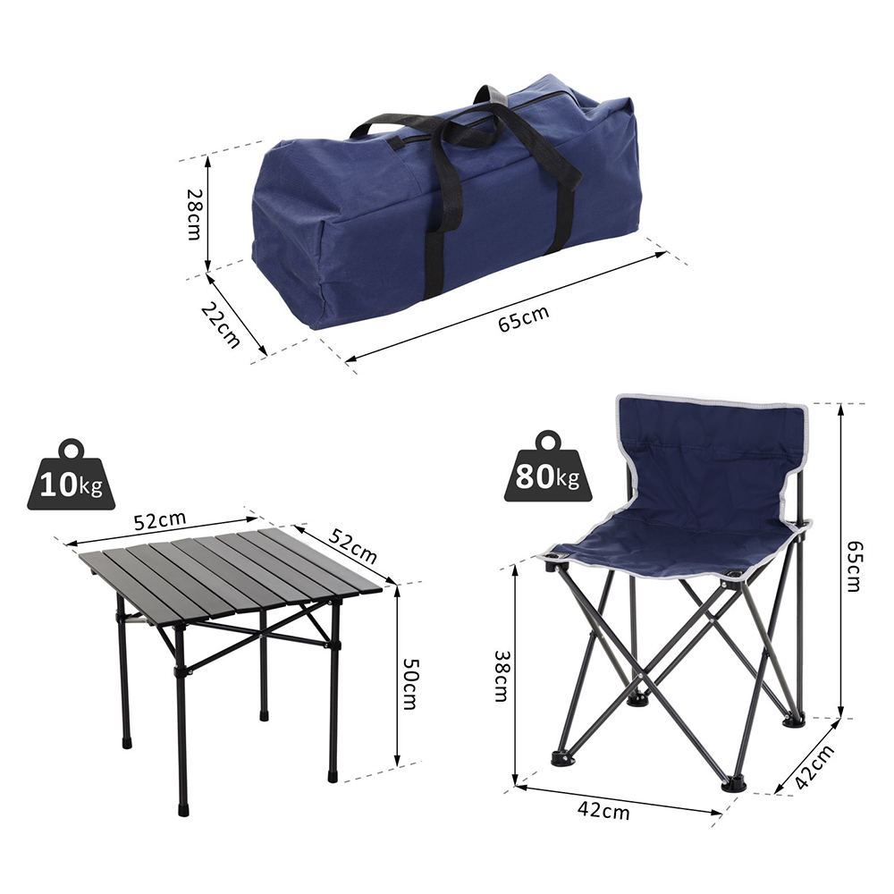 Outsunny 5 Piece Folding Camping Table and Chair Set Blue Image 5