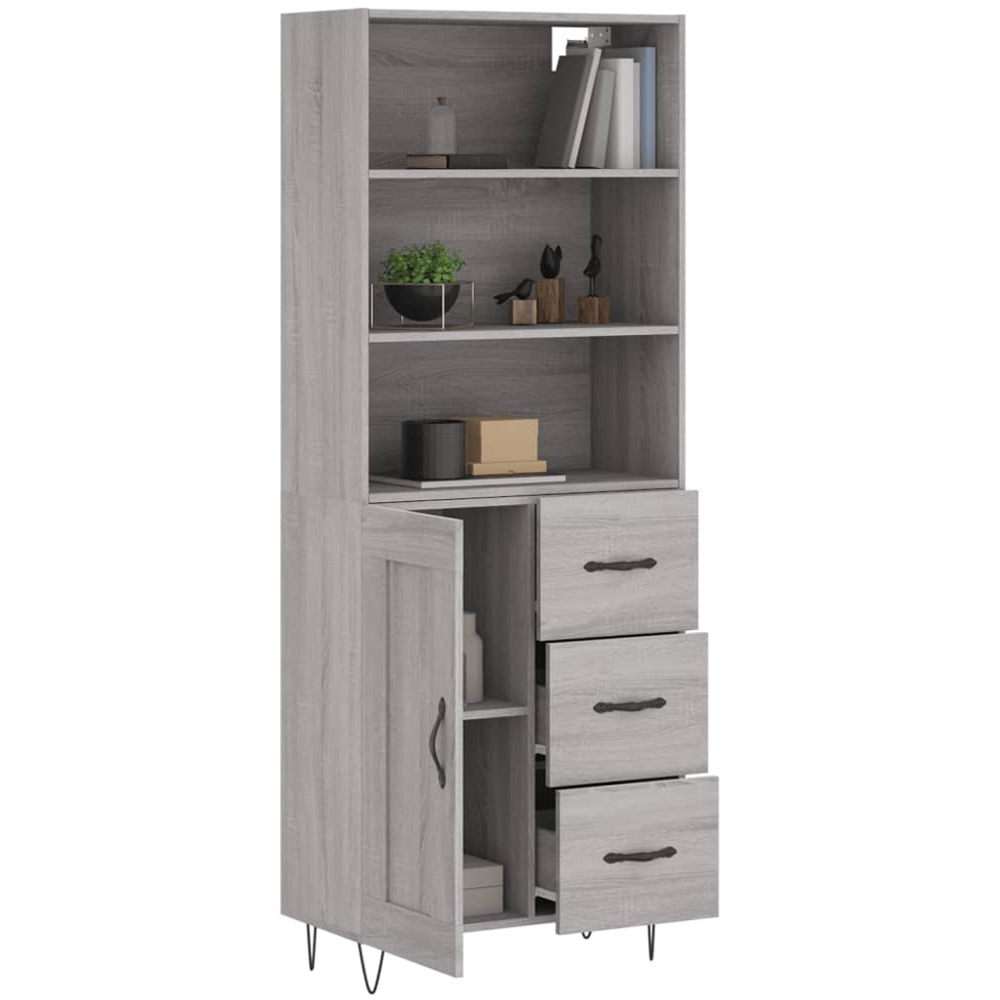 vidaXL Single Door 3 Drawer 3 Shelf Grey Sonoma Tall Highboard Image 3