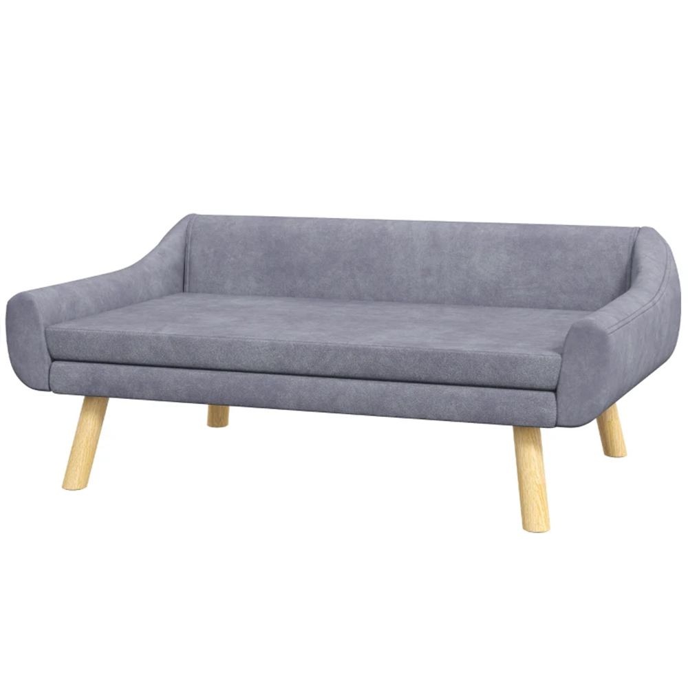 PawHut Grey Dog Sofa Bed with Wooden Frame Image 1