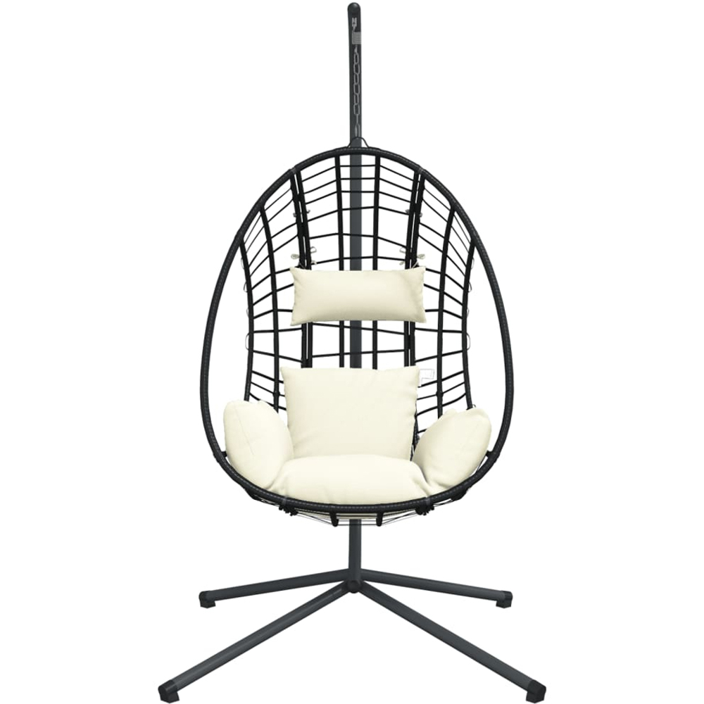 vidaXL Beige Rattan Hanging Egg Chair with Stand and Cushions Image 3