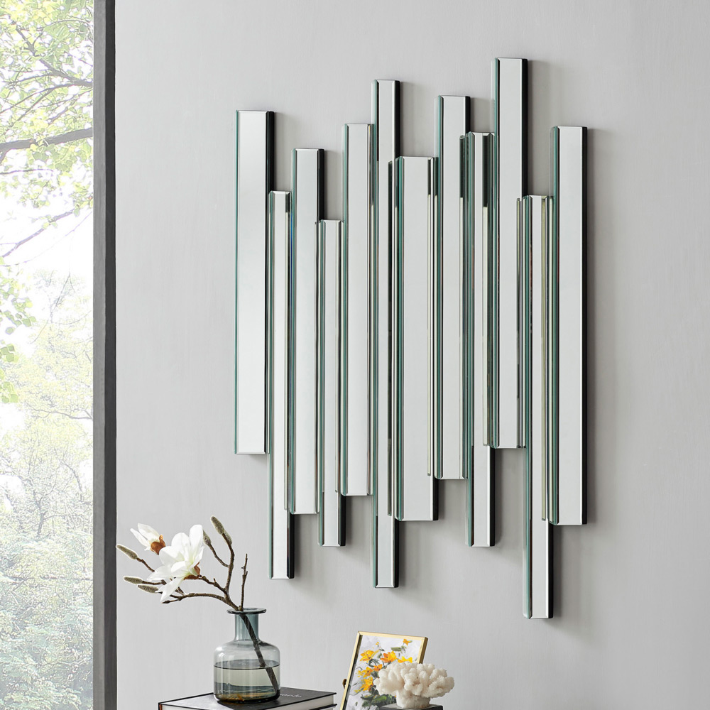 Furniturebox Aurora Medium Silver Contemporary Modern Wall Mirror Image 2