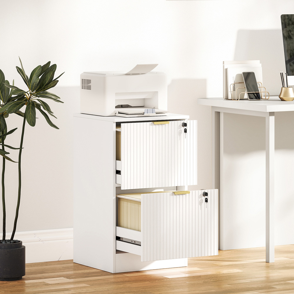 Portland 2 Drawer White Lockable Filing Cabinet with Keys Image 4