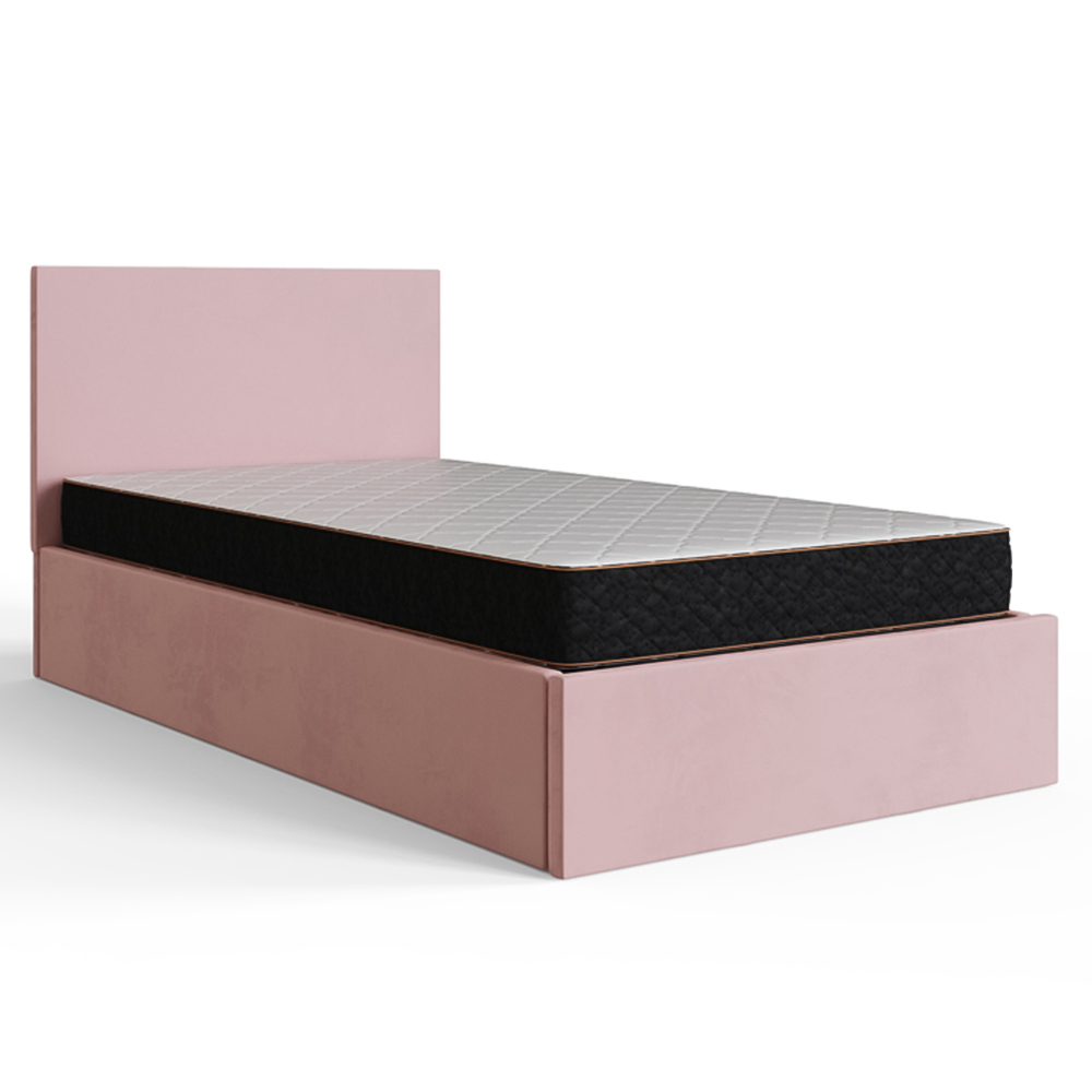 GFW Single Blush Pink Velvet End Lift Ottoman Bed with Memory Pocket Spring Mattress Image 3
