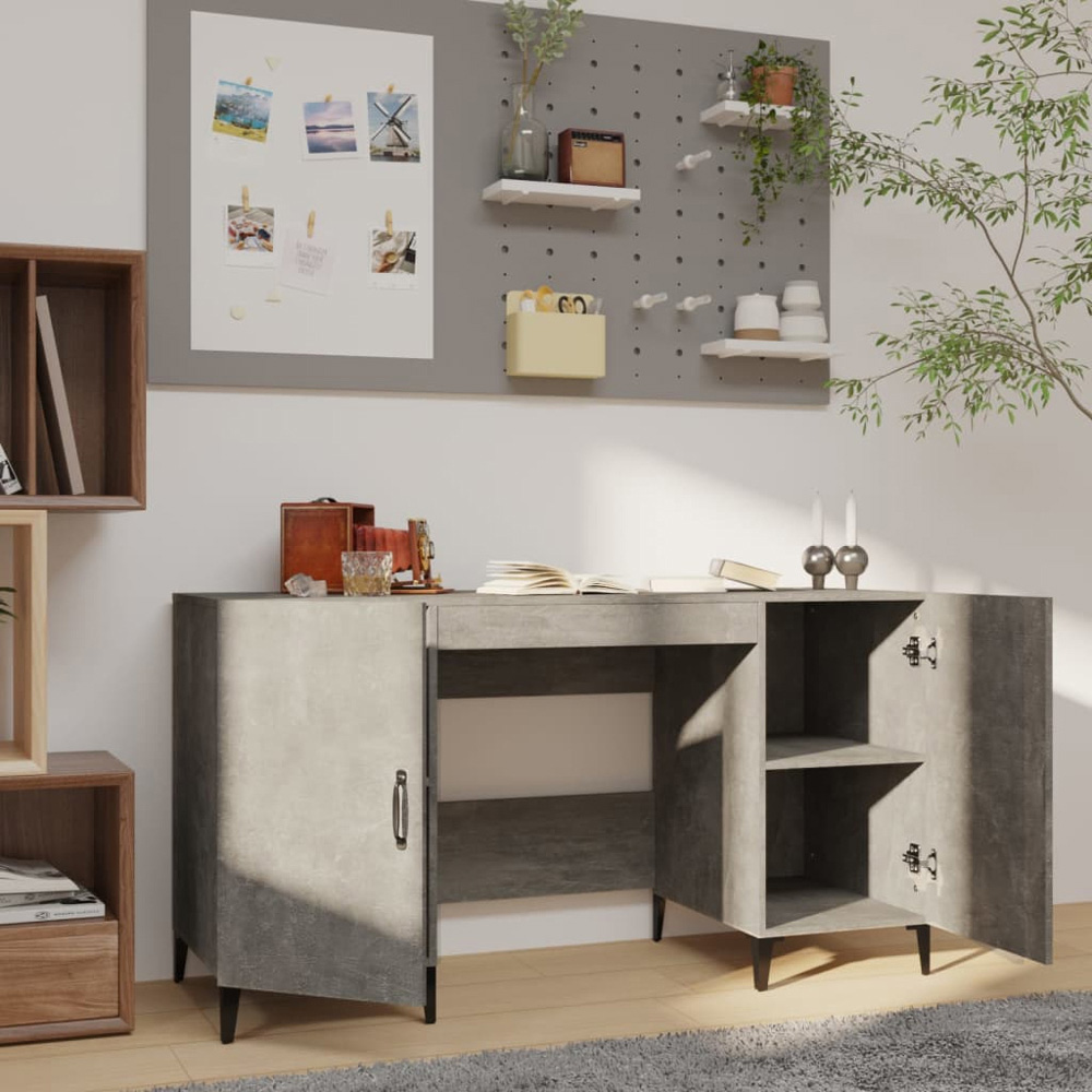vidaXL 2 Door Computer Desk Concrete Grey and Black Image 7