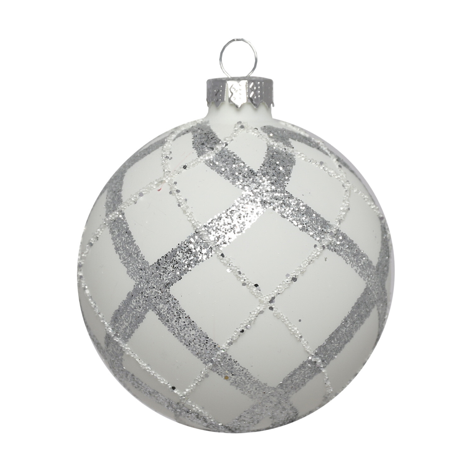 Single Matte White Glitter Pattern Bauble in Assorted styles Image 2