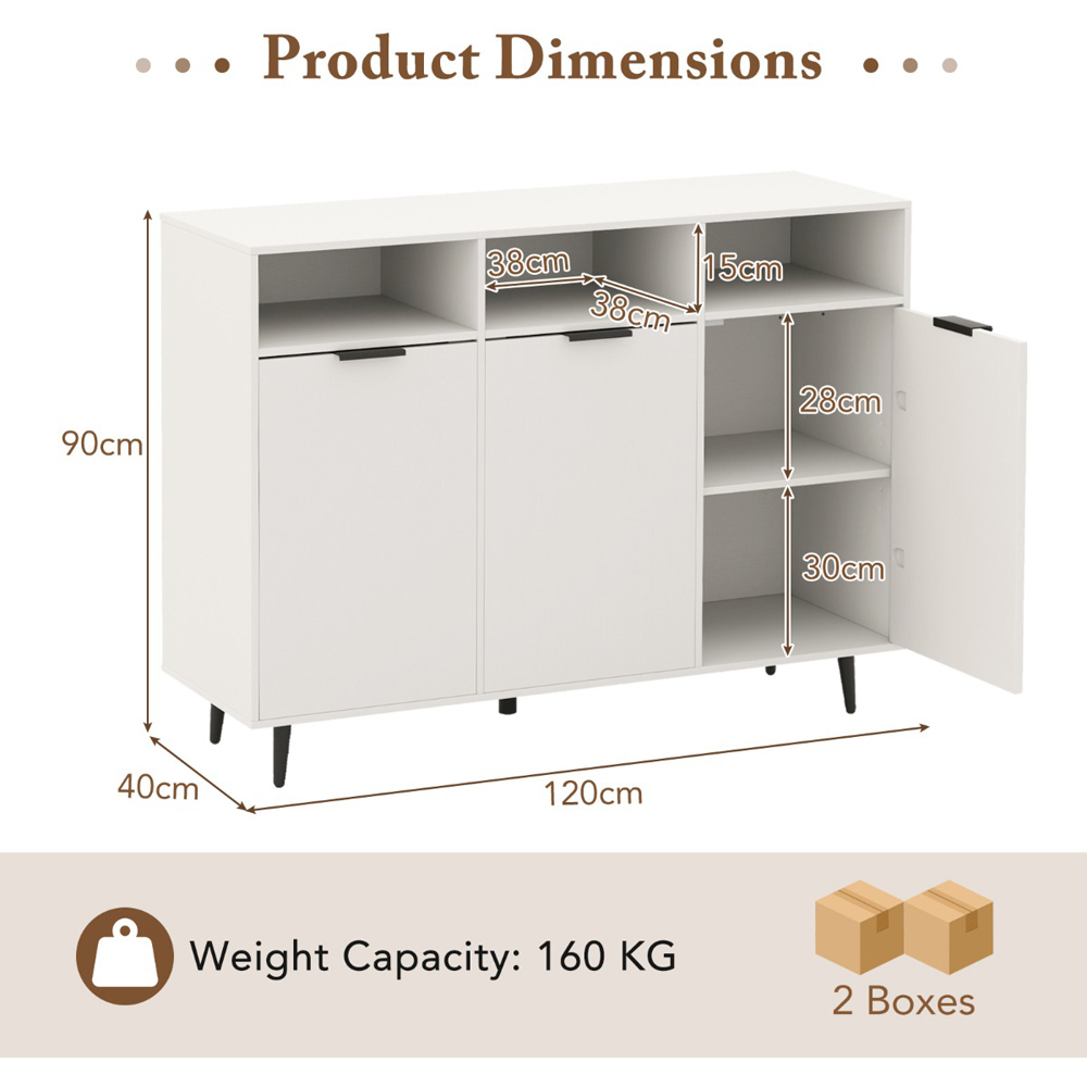Costway 3 Door 3 Shelf White Buffet Cabinet Image 9