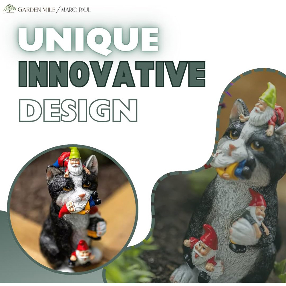 Marco Paul Cat Eating Gnomes Garden Ornament Image 4