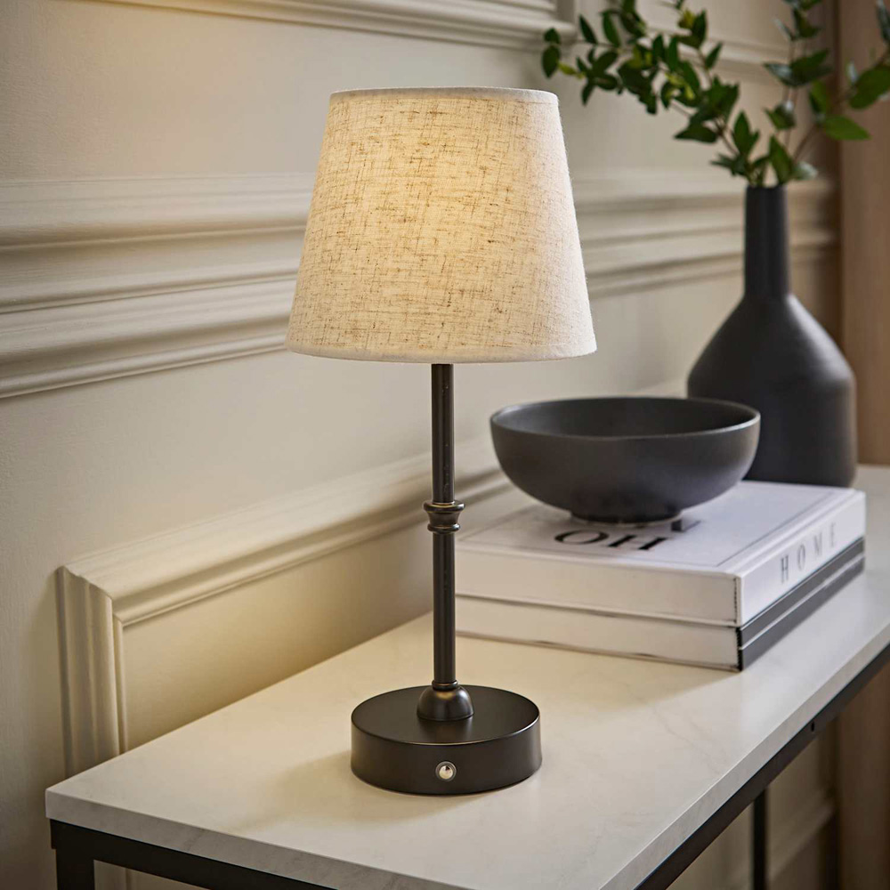 ValueLights Lowe Linen Taper Shade Black Portable Rechargeable Table Lamp with Bulb Image 6