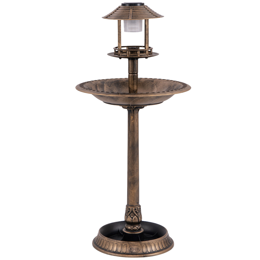 Costway Antique Solar LED Bird Bath with Flower Planter Image 1