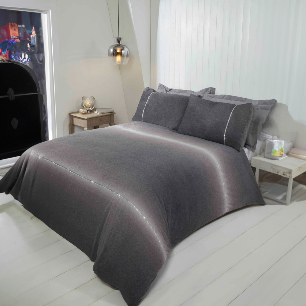 Rapport Home Diamante Single Grey Teddy Fleece Duvet Cover Set Image 1