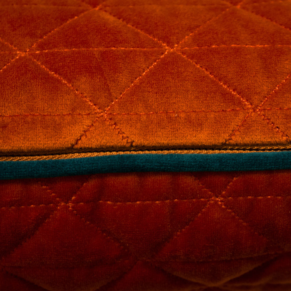 Paoletti Quartz Jaffa Orange and Teal Quilted Velvet Cushion Image 6
