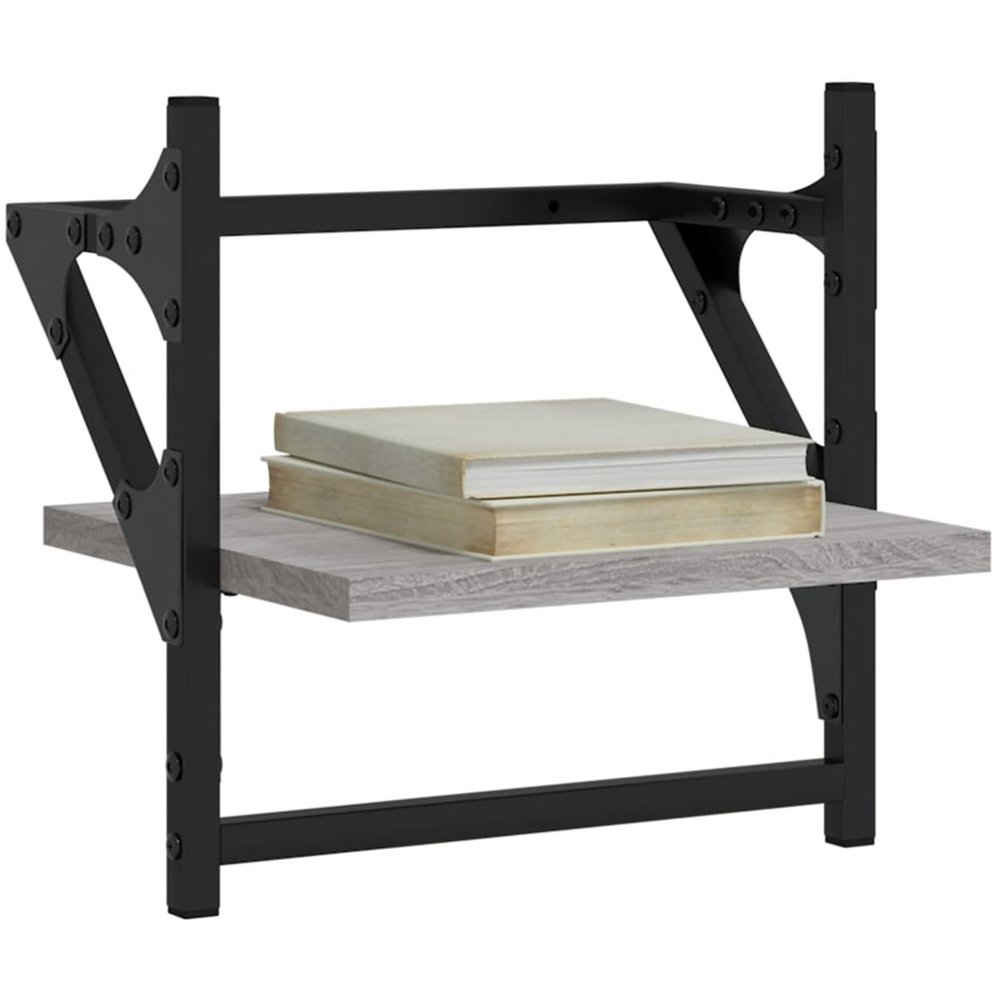 vidaXL 30cm Set of 2 Grey Sonoma Floating Wall Shelf with Bar Image 3