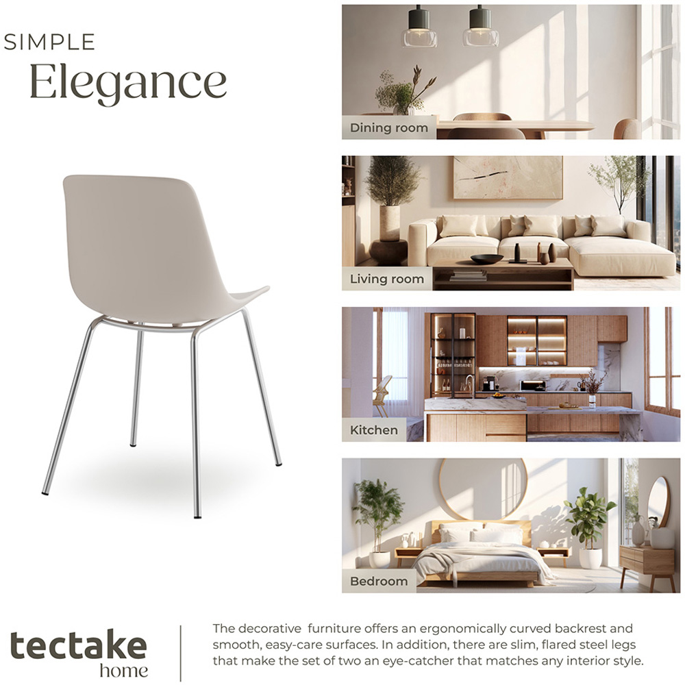 tectake Mave Set of 2 Taupe and Chrome Ergonomic High Backrest Dining Chair Image 5