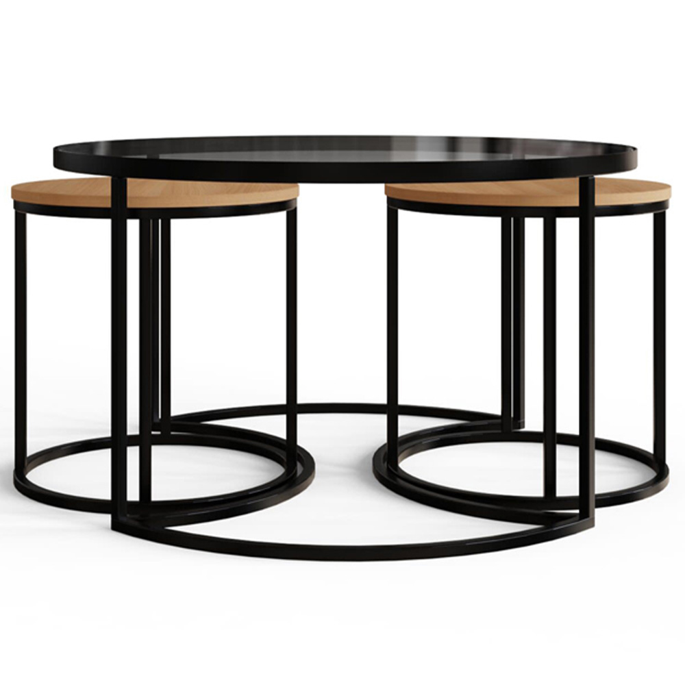 GFW Femi Oak Glass Top Nest of Tables Set of 3 Image 5