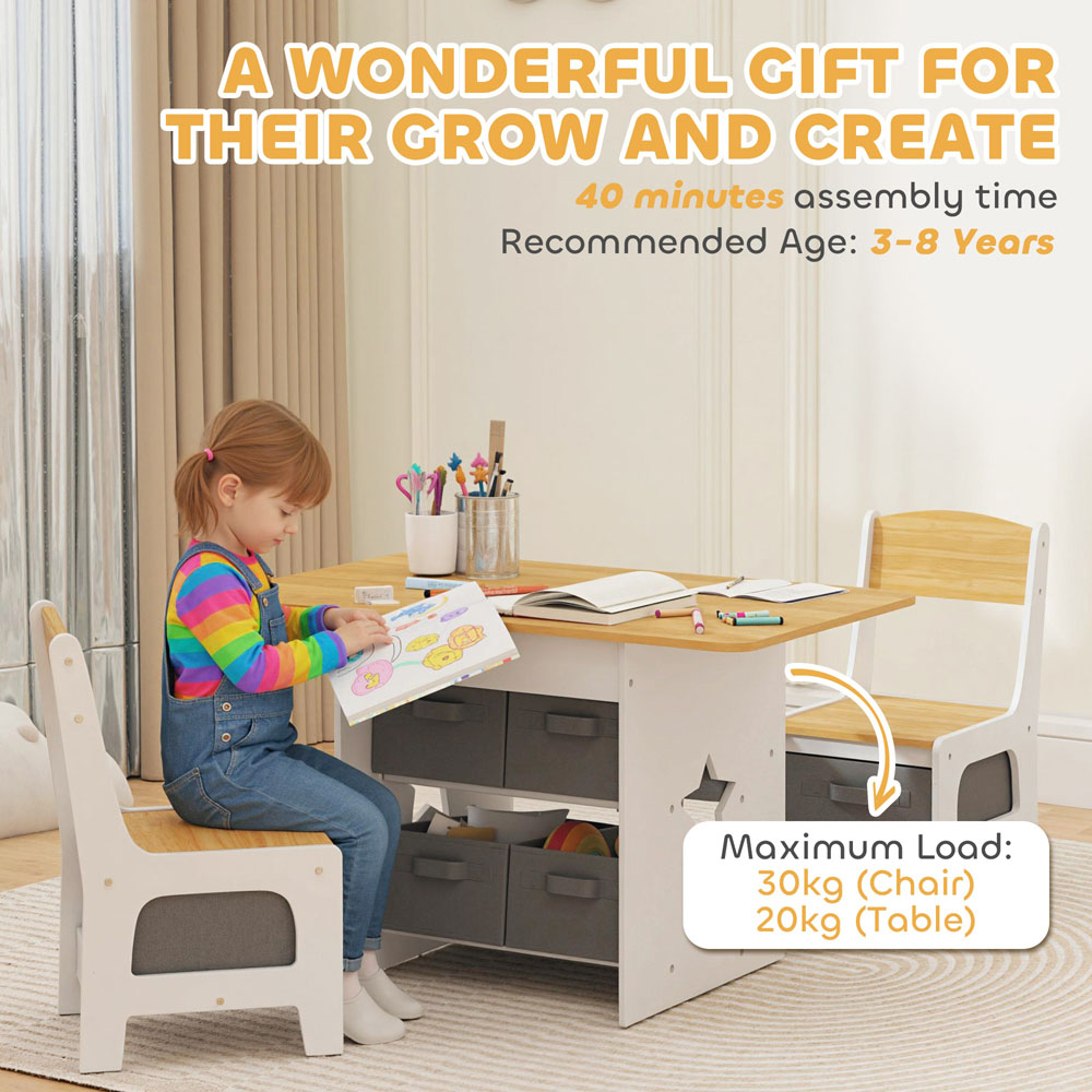 AIYAPLAY Natural Kids Table and Chair Set with 6 Removable Drawers Image 7