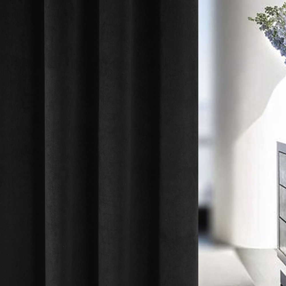 Enhanced Living Hampton Black Velvet Blackout Thermal Eyelet Curtain 117 x 183cm Image 3