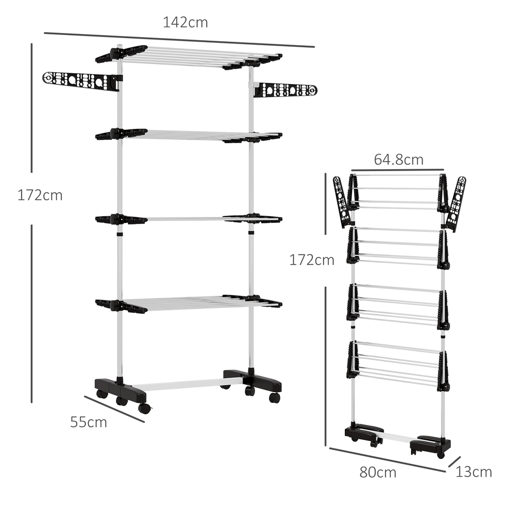 HOMCOM 4-Tier Black Large Stainless Steel Clothes Drying Rack Image 9
