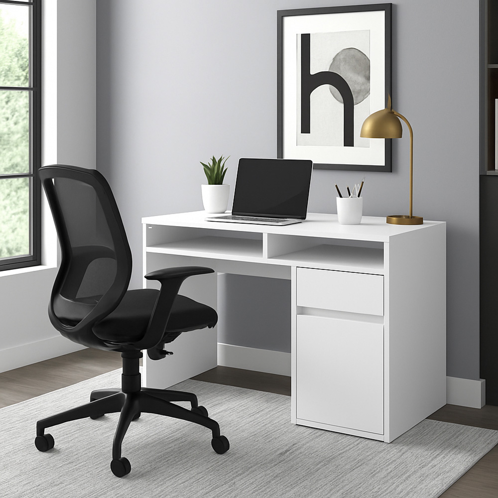 Decorotika Isla Single Door Single Drawer 2 Shelf Corner Computer Desk White Image 7